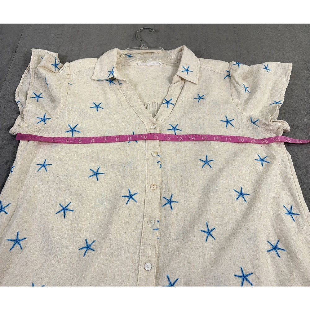Jane + Delancey Womens Lg Starfish Print Linen Blend Button Front Shirt Dress - Picture 3 of 8